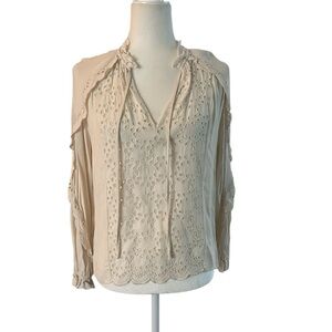 REISS Flora Eyelet Scalloped Blouse Size 4